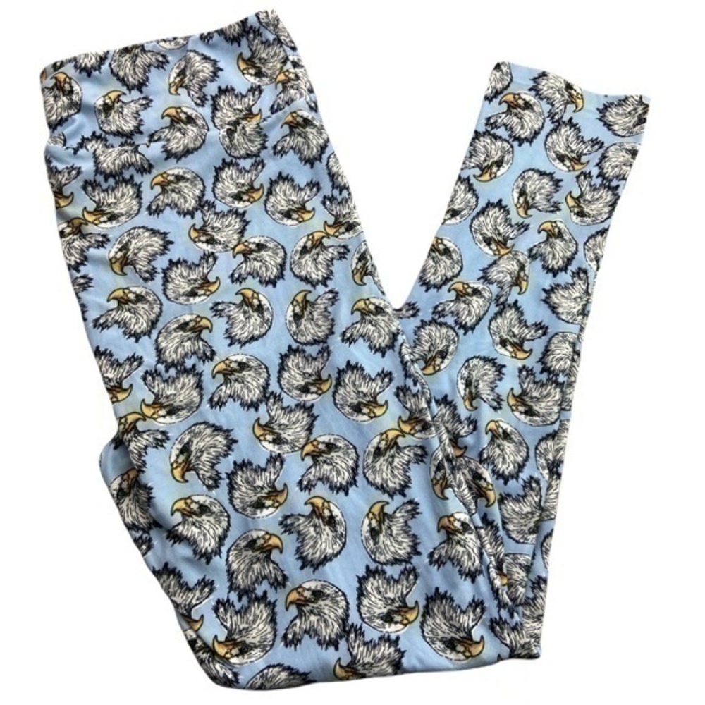 LuLaRoe Legging Pants Womens Size TC Light Blue Bald Eagle Head‎ Print Leggings